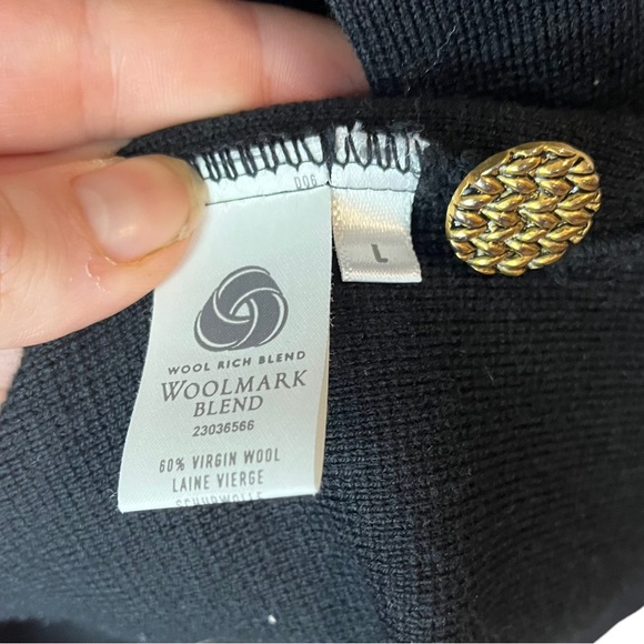 Your 6th Sense Vintage Womens Lg Black Virgin Wool Button Front Cardigan Sweater - Picture 5 of 7